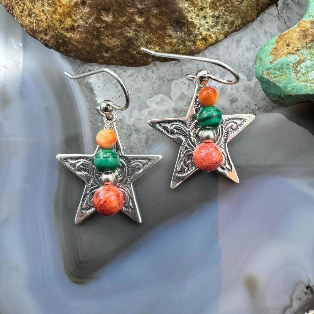 Carolyn Pollack Sterling Star With Multistone Beads Dangle Earrings For Women